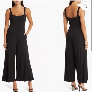 Steve Madden Amy Square Neck Wide Leg  Black Jumpsuit SZ Large